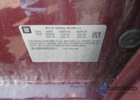 2015 Chevrolet Malibu 2Lt from USA, damaged, VIN 1G11D5SL3FF257617